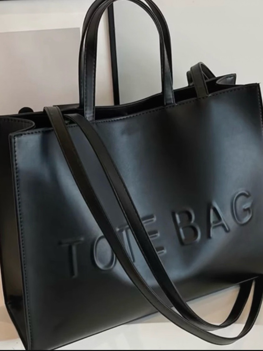 Everyday Black Tote Bag with Embossed Detail